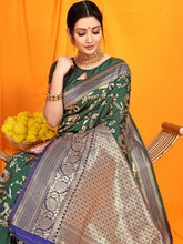 Surabhi Sunflower Golden Zari Worked Heavy Banarasi Dark Green Saree